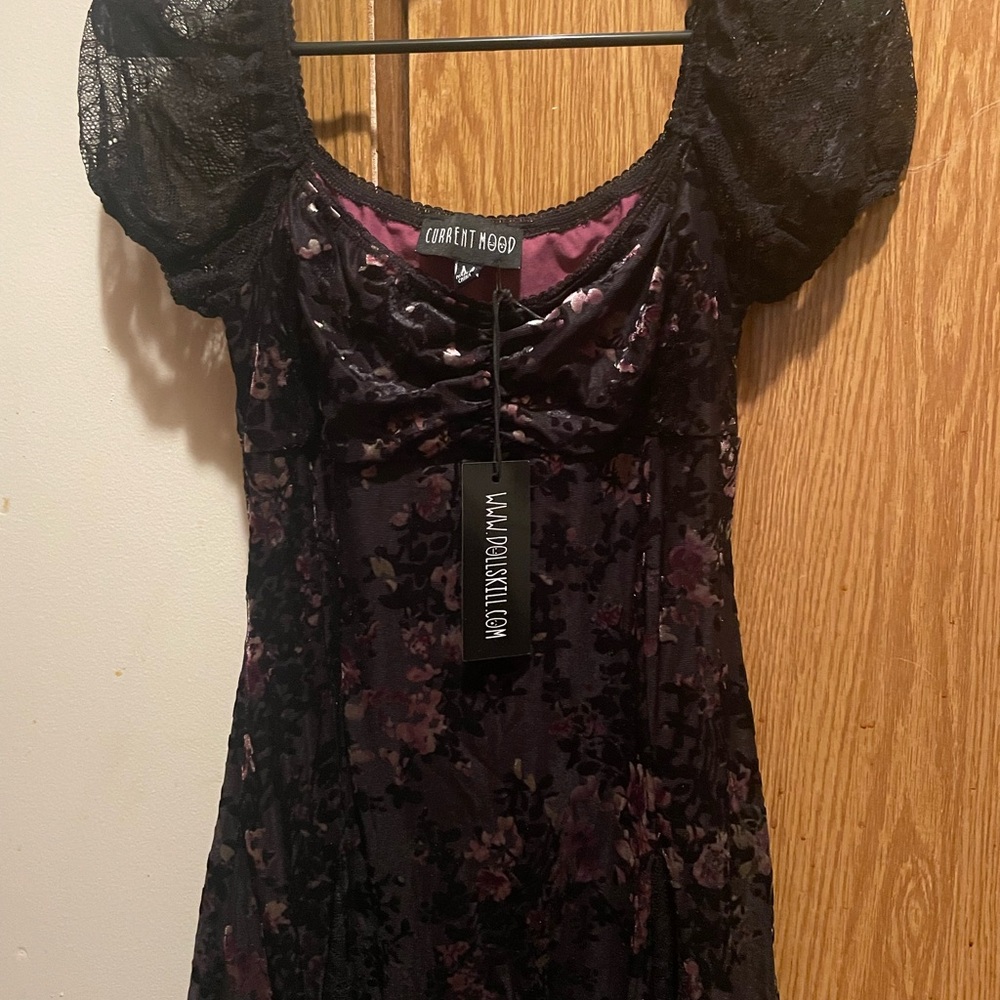Dolls Kill Black and Purple Velvet & Mesh Dress